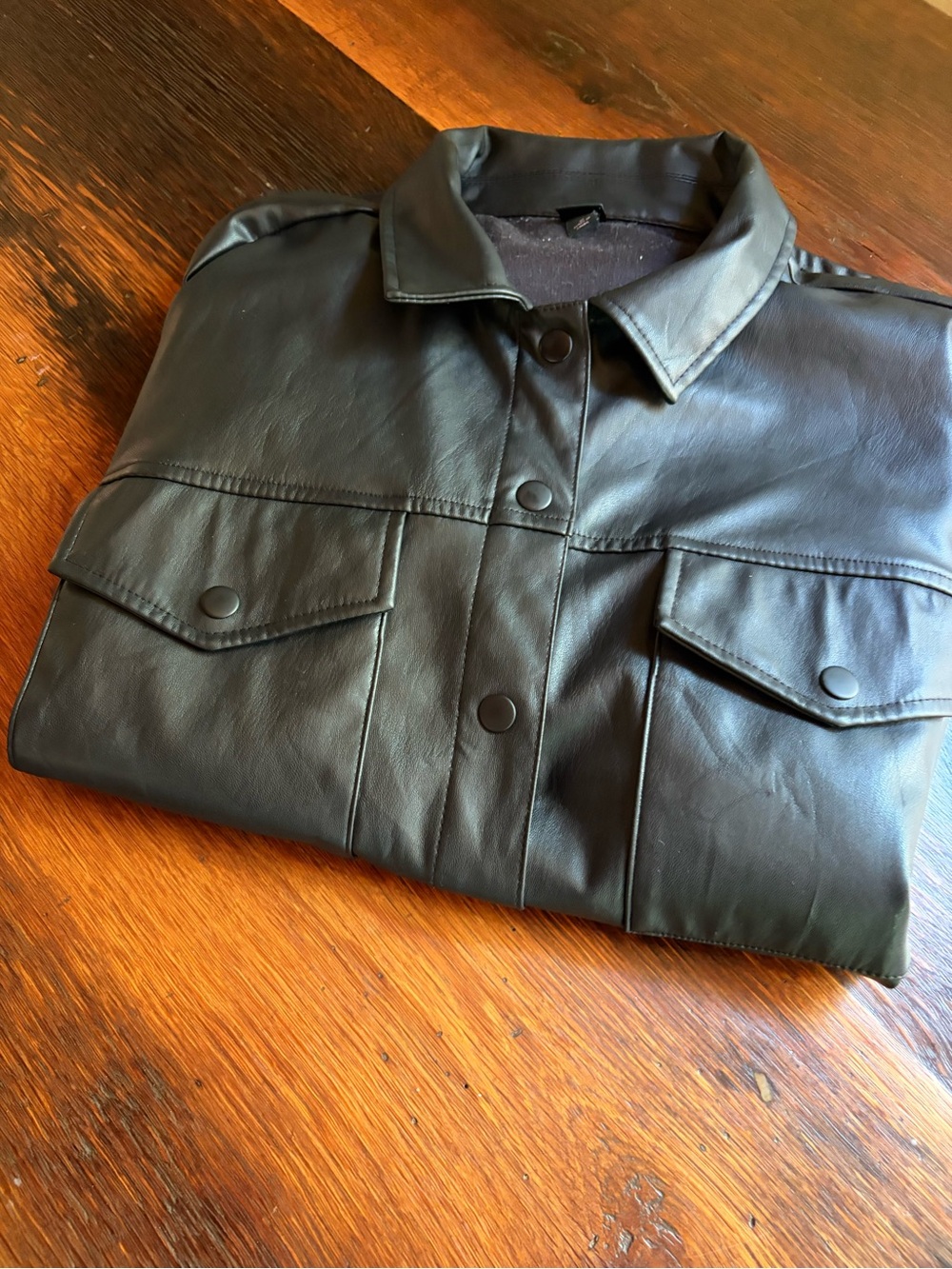 Women’s Black Faux Leather Button-Front Jacket